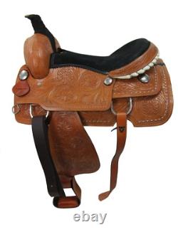 Premium Tooled Western Horse Saddle Floral Silver Studded Used Tack 15 16 17 18
