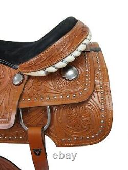 Premium Tooled Western Horse Saddle Floral Silver Studded Used Tack 15 16 17 18
