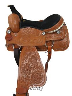 Premium Tooled Western Horse Saddle Floral Silver Studded Used Tack 15 16 17 18