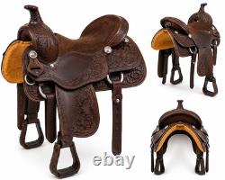 Premium Western Horse Saddle Full Grain Leather Floral Tooled Ranch Riding