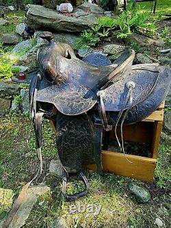 Quality Vintage Hand Tooled HEAVY DUTY Western Working Ranch Trail SADDLE VGC