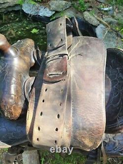 Quality Vintage Hand Tooled HEAVY DUTY Western Working Ranch Trail SADDLE VGC