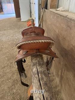 RS Barrel Racing Western Saddle, Brown Leather Traditional 15 in Seat CL1036