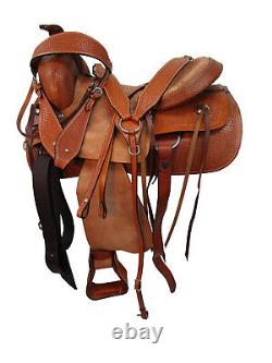 Ranch Roping Saddle Pro Western Used Leather Horse Pleasure Tack Set 15 16 17 18