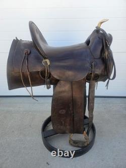 Rare 1890s SC Gallup Pueblo Style Slick Fork Saddle with Brass Horn