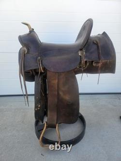 Rare 1890s SC Gallup Pueblo Style Slick Fork Saddle with Brass Horn