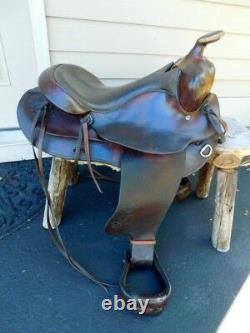 Rare Fred Hook Western Leather Saddle 17 Hand Tooled Champion Turf Blevin