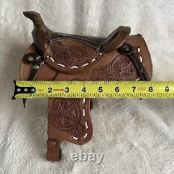 Realistic Tooled Miniature Small Leather Western Saddle 8 Long Doll Accessory