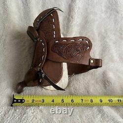 Realistic Tooled Miniature Small Leather Western Saddle 8 Long Doll Accessory