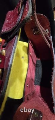 Red Tooled Leather Western Horse Saddle Bag with Straps & Buckles