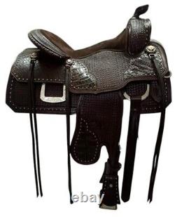 Roper saddle dark black color high quality leather with carbine tooling