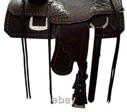 Roper saddle dark black color high quality leather with carbine tooling