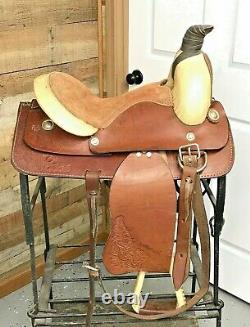 Roping Ranch Horse Saddle 14.5 Inch Seat Two Tone Brown Leather 6.5 In. Gullet