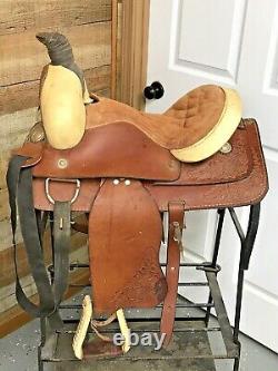 Roping Ranch Horse Saddle 14.5 Inch Seat Two Tone Brown Leather 6.5 In. Gullet