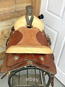 Roping Ranch Horse Saddle 14.5 Inch Seat Two Tone Brown Leather 6.5 In. Gullet