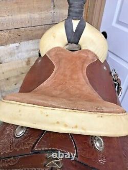 Roping Ranch Horse Saddle 14.5 Inch Seat Two Tone Brown Leather 6.5 In. Gullet