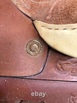 Roping Ranch Horse Saddle 14.5 Inch Seat Two Tone Brown Leather 6.5 In. Gullet