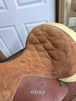 Roping Ranch Horse Saddle 14.5 Inch Seat Two Tone Brown Leather 6.5 In. Gullet