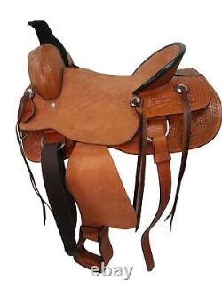 Roping Western Saddle Pleasure Trail Tooled Leather Horse Used Set 18 17 16 15