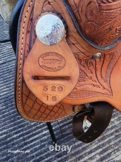 Ruff's 16 Brown Tooled Leather Roping saddle Model 520 sunflower tooling Ruff's 16 Brown Tooled Leather Roping saddle Model 520 sunflower tooling