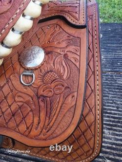 Ruff's 16 Brown Tooled Leather Roping saddle Model 520 sunflower tooling