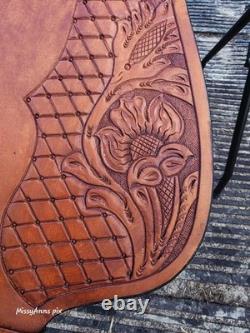 Ruff's 16 Brown Tooled Leather Roping saddle Model 520 sunflower tooling
