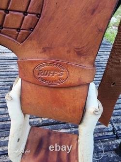 Ruff's 16 Brown Tooled Leather Roping saddle Model 520 sunflower tooling