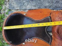 Ruff's 16 Brown Tooled Leather Roping saddle Model 520 sunflower tooling