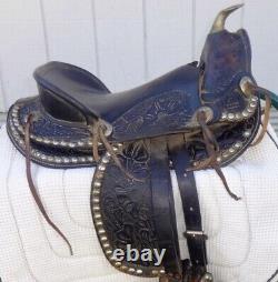 SIMCO Western Children's Black Saddle- 12 Seat -Silver Conchos & Accents-GREAT