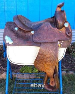 SIMCO Western Show / Parade Saddle- 15 -SILVER HEARTS- Tooled Design -STUNNING