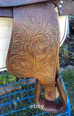 SIMCO Western Show / Parade Saddle- 15 -SILVER HEARTS- Tooled Design -STUNNING