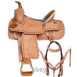 SS 16 In Western Horse Saddle Genuine Leather Trail Roping Ranch Tack Set