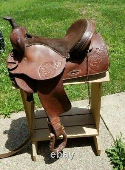 Sandstone Western Leather Floral tooled Trail Barrel Pleasure horse saddle 15.5