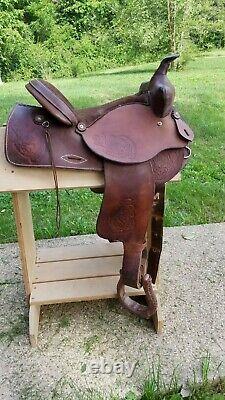 Sandstone Western Leather Floral tooled Trail Barrel Pleasure horse saddle 15.5