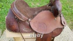 Sandstone Western Leather Floral tooled Trail Barrel Pleasure horse saddle 15.5