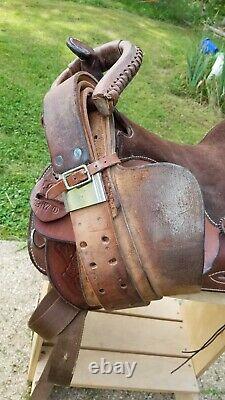 Sandstone Western Leather Floral tooled Trail Barrel Pleasure horse saddle 15.5