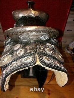 Silver Marshall Field Hand Made Western Parade Saddle, Bridle Long Tapaderos