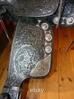 Silver Marshall Field Hand Made Western Parade Saddle, Bridle Long Tapaderos