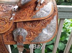 Silver Mesa Western Show Saddle 16 17 FQHB Overlaid Silver Sterling