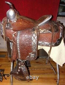 Silver Ted Flowers Parade Saddle, Bridle, Breastplate Rare Brown Leather