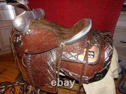 Silver Ted Flowers Parade Saddle, Bridle, Breastplate Rare Brown Leather