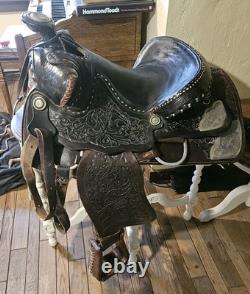 Silver Tipped Detailed Cochise Cutter Western Show Rope Saddle With Reins & Straps