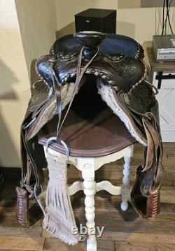 Silver Tipped Detailed Cochise Cutter Western Show Rope Saddle With Reins & Straps