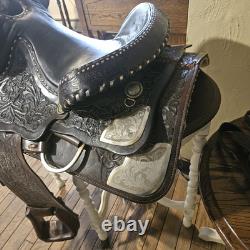 Silver Tipped Detailed Cochise Cutter Western Show Rope Saddle With Reins & Straps