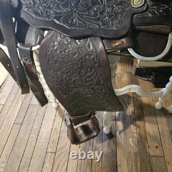 Silver Tipped Detailed Cochise Cutter Western Show Rope Saddle With Reins & Straps