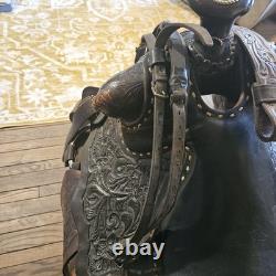 Silver Tipped Detailed Cochise Cutter Western Show Rope Saddle With Reins & Straps
