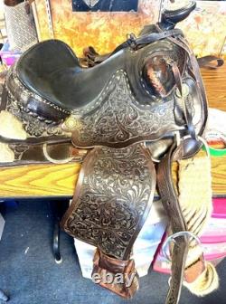 Silver Tipped Detailed Cochise Cutter Western Show Rope Saddle With Reins & Straps