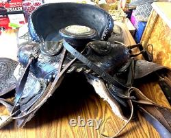 Silver Tipped Detailed Cochise Cutter Western Show Rope Saddle With Reins & Straps
