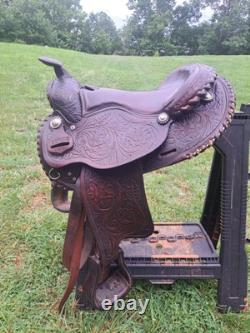 Simco Tooled and Silver Plated Arabian Western Pleasure Show Saddle 15 in Seat