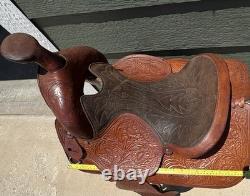 Simco Western Pleasure / Trail Saddle 15 Seat Honey Brown, Hand Tooled